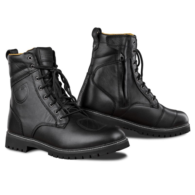 SHIMA THOMSON Motorbike Boots for Men Reinforced Leather Mens Biker Boots with Side Zipper Ankle Support Anti-Slip Sole Gear Shift Handle (Black, 10) - Image 1